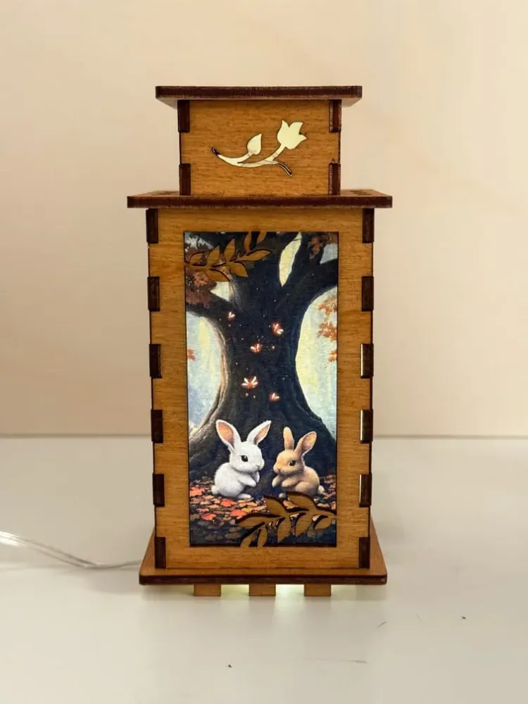 Two Bunnies Under A Tree Lamp Night Light