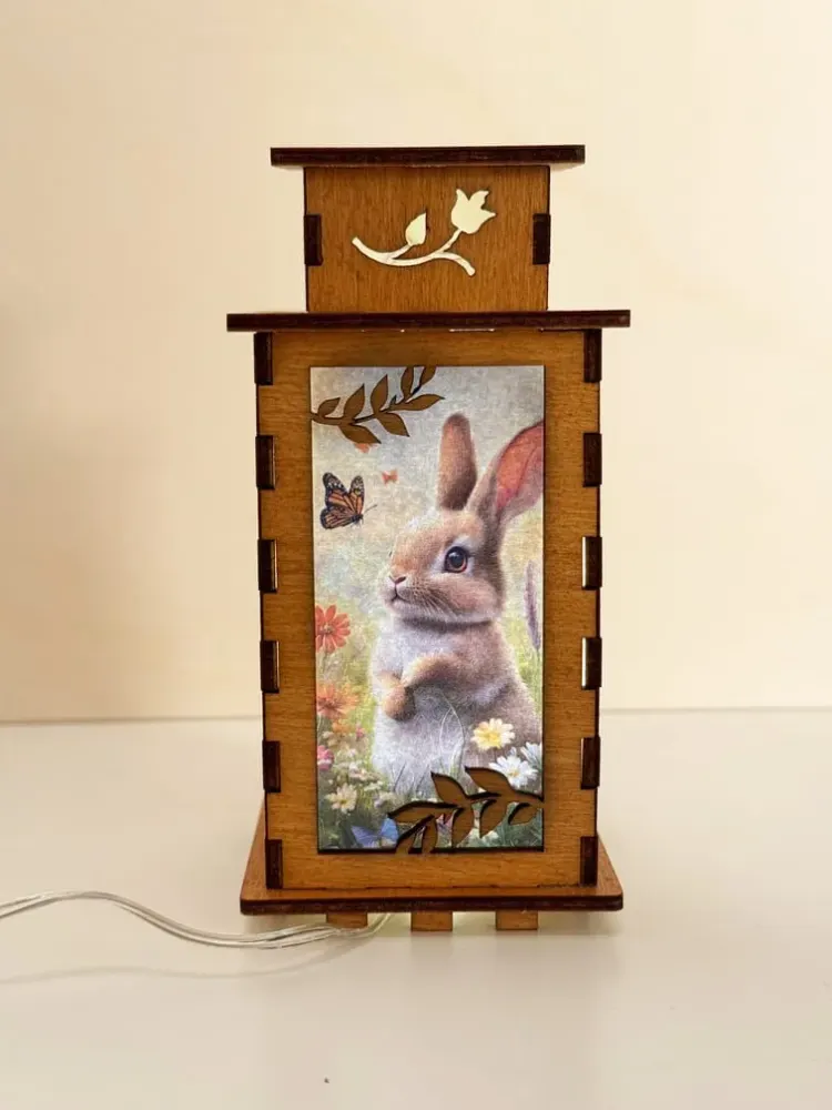 Cute Butterfly Bunny Lamp Night Light — handmade wooden night lamp in natural timber
