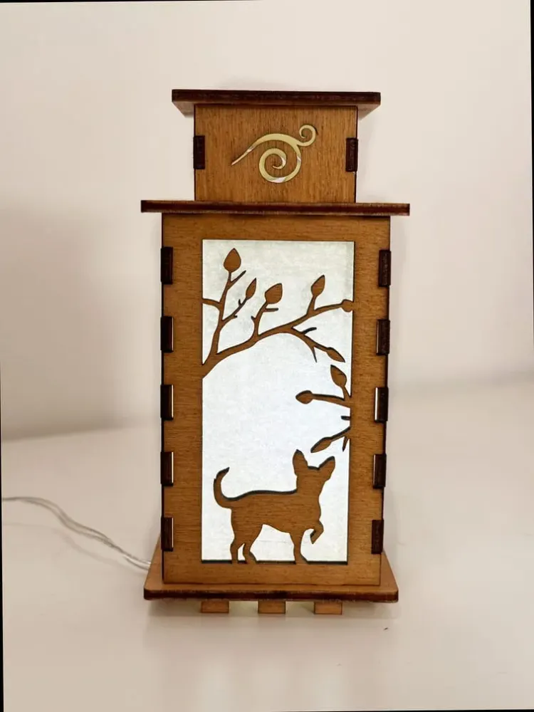 Handcrafted Chihuahua Wooden Art Lamp — handmade wooden night lamp in natural timber