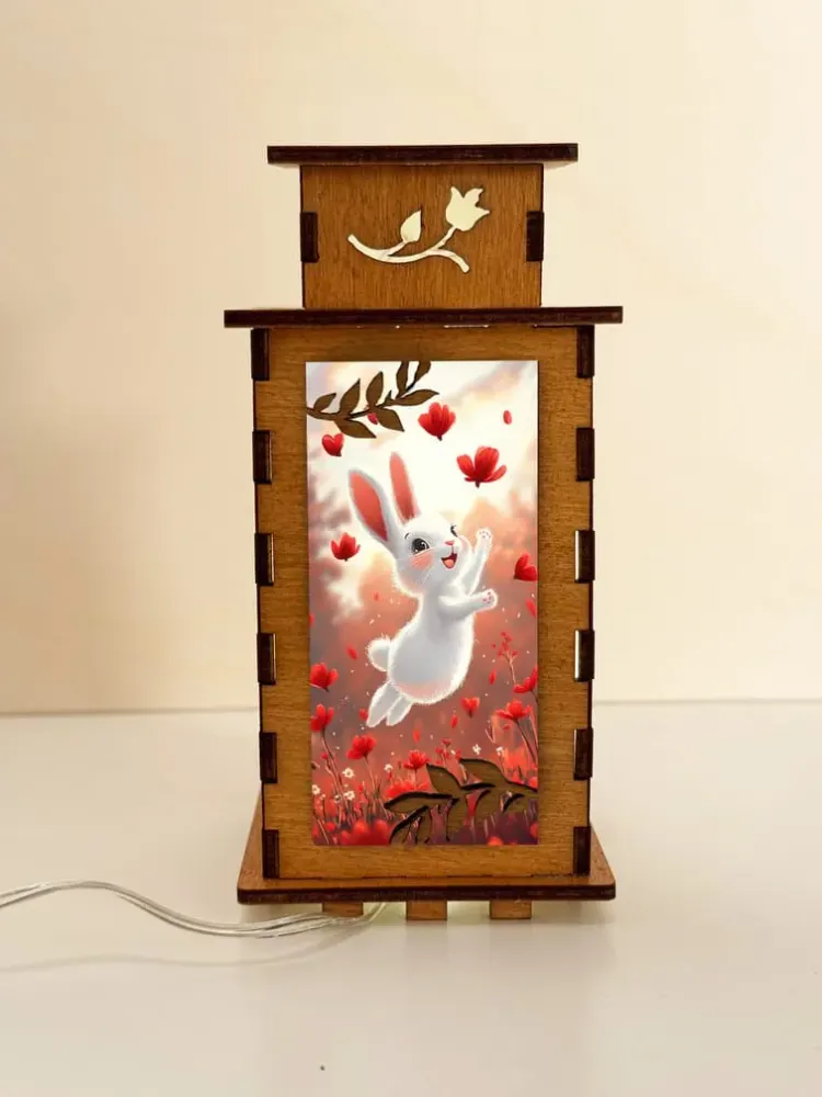 Happy White Bunny Lamp Night Light
