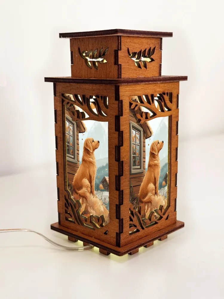 Artiviesta Dog and Cabin Wooden Night Lamp
