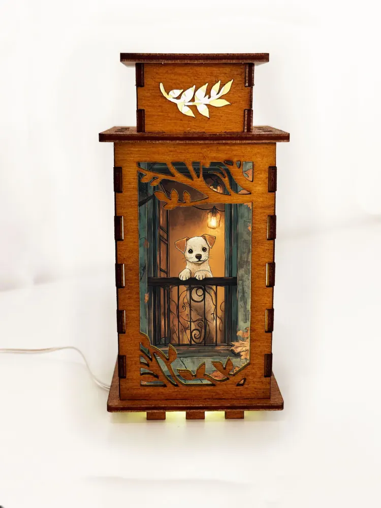 Dog Balcony Wooden Art Lamp – Cute Dog Night Light Gift Home Decor