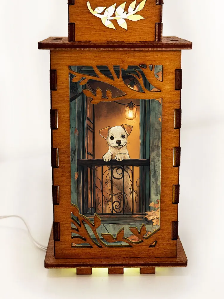 Dog Balcony Wooden Art Lamp – Cute Dog Night Light Gift Home Decor