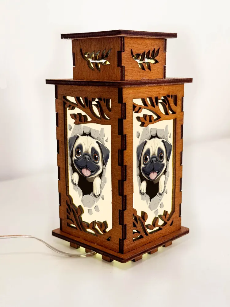 Pug In The Hole Wooden Art Lamp