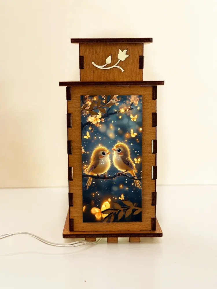 Magical Golden Birds Wooden Night Lamp