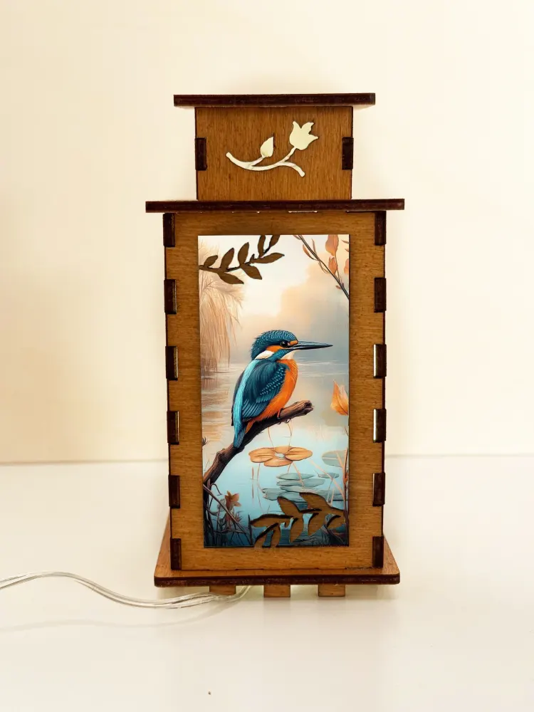 Kingfisher Bird Wooden Night Lamp