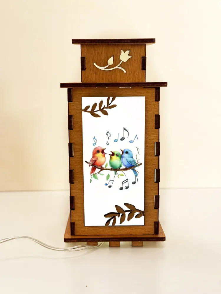 Singing Birds Wooden Night Lamp