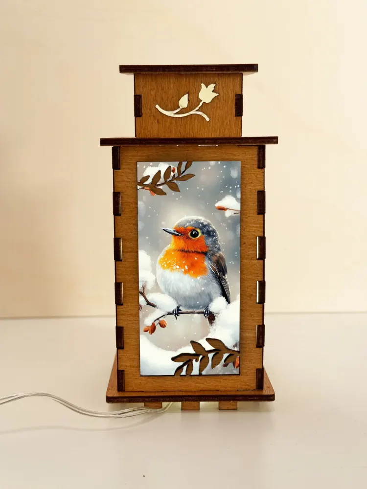 Robin Bird Wooden Night Lamp