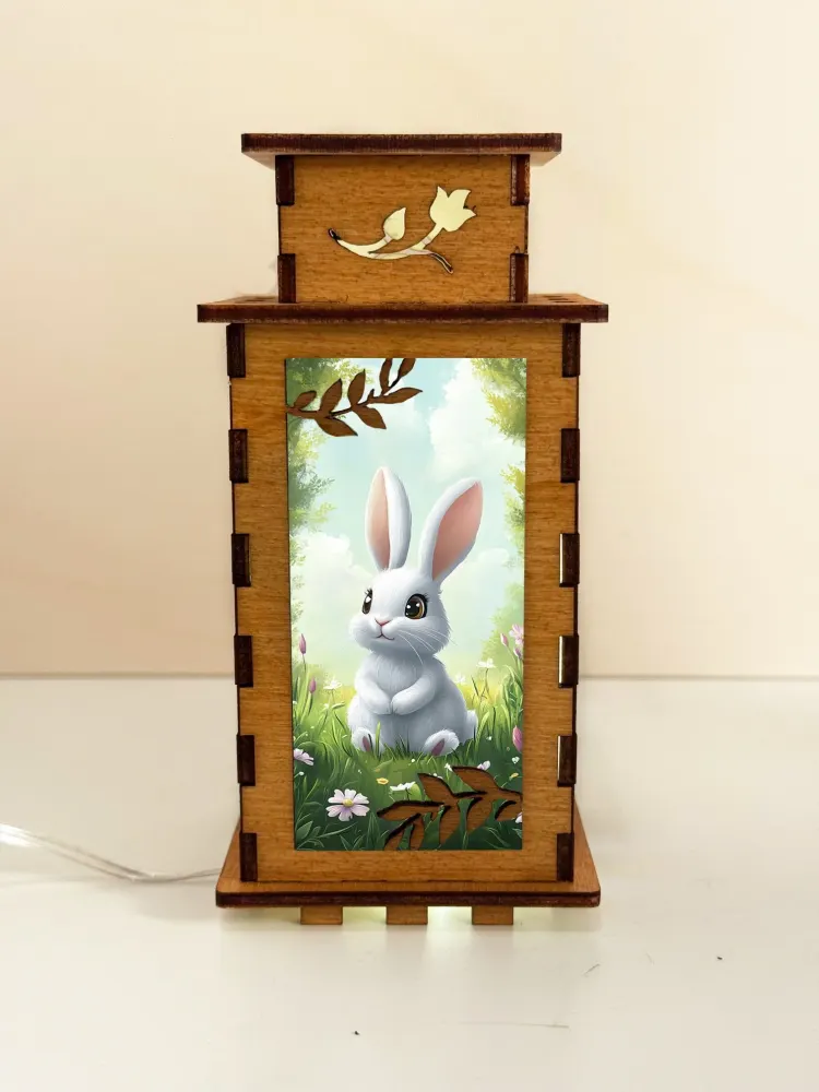 Bunny Meadow Wooden Night Lamp — handmade wooden night lamp in natural timber