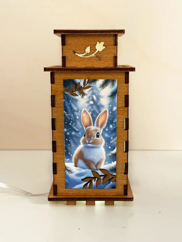 Winter Bunny Wooden Night Lamp