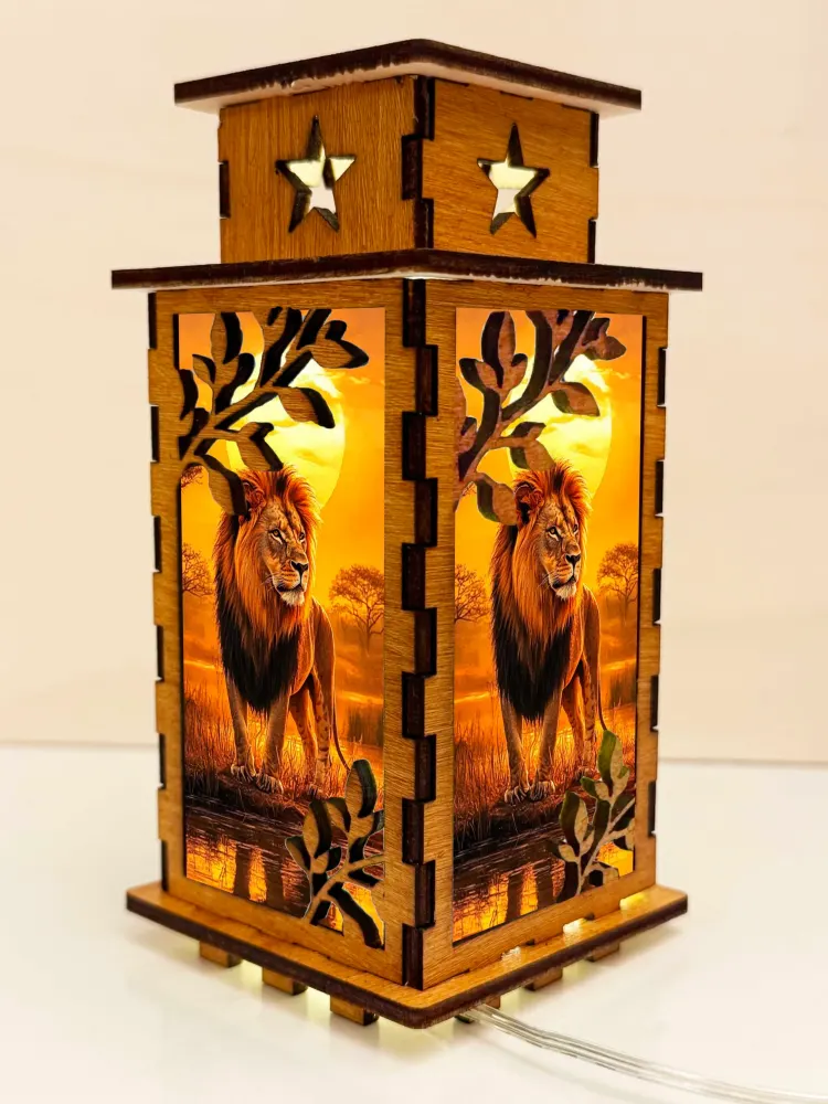 Lion Sunset Wooden Night Lamp by Artiviesta | Majestic Wildlife Decor