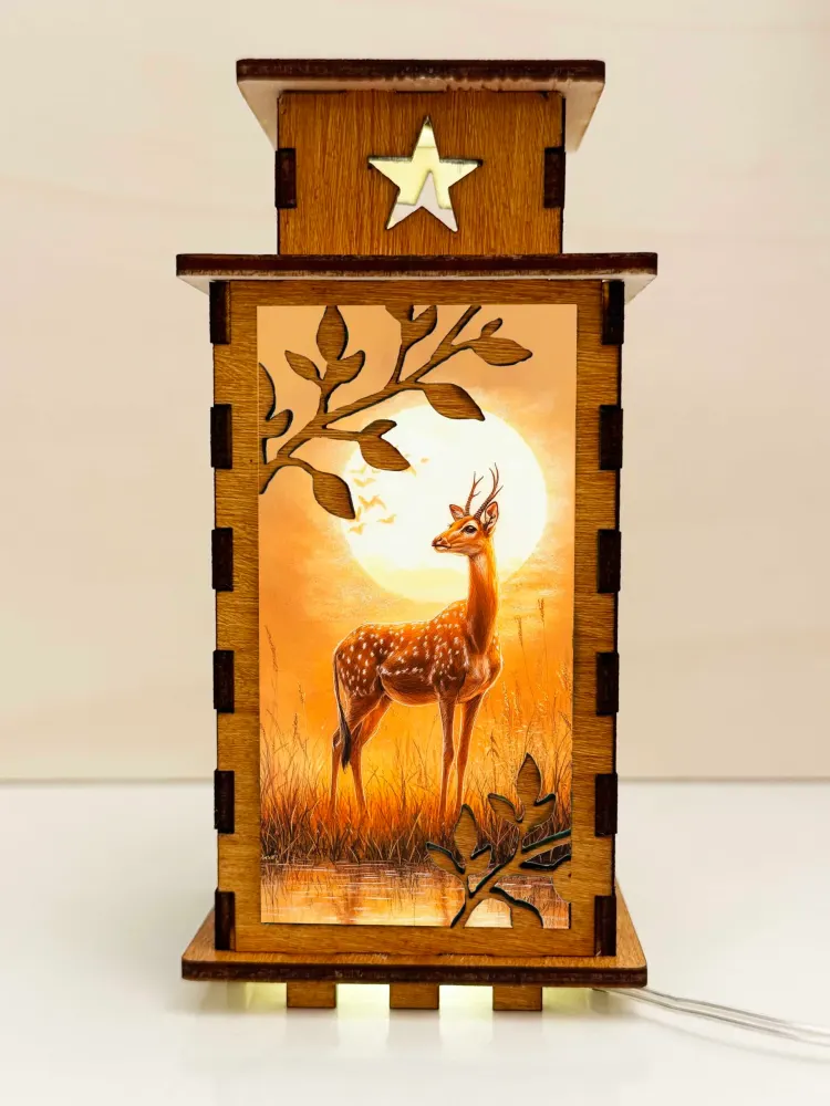 Gazelle Sunset Wooden Night Lamp | Artisan Wooden Night Lamp | Artiviesta London