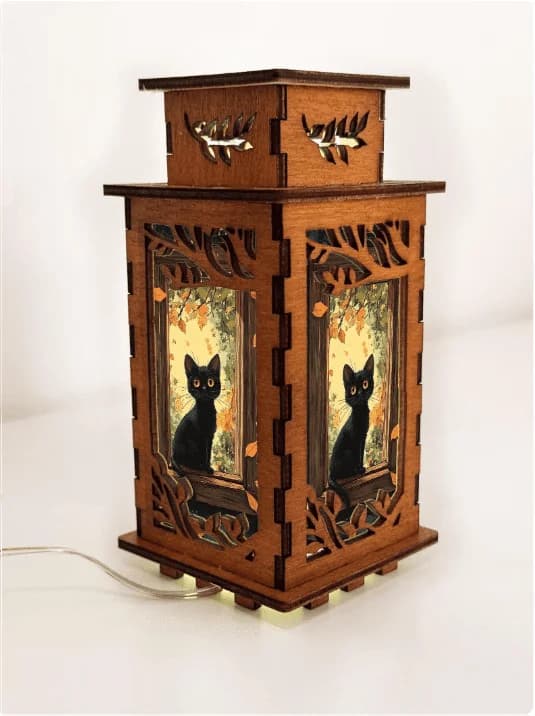 Black Cat In The Window Night Lamp Lantern