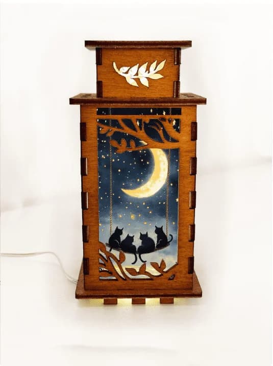 Cats on a Swing Wooden Night Lamp