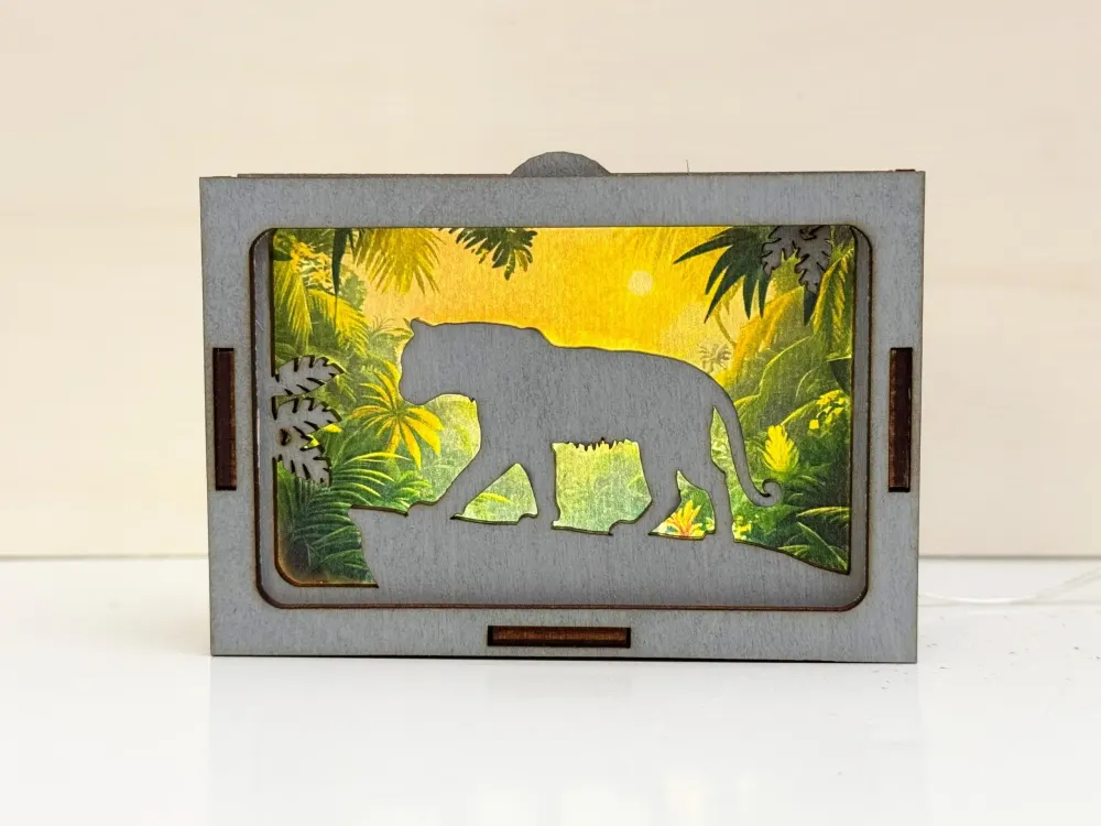 Tiger In The Jungle Night Lamp Lantern — handmade wooden night lamp in natural timber