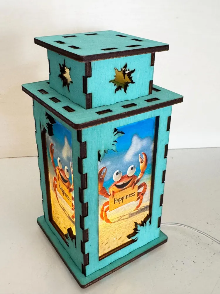 Happiness Crab Positive Vibes Night Lamp Lantern | Artisan Wooden Night Lamp | Artiviesta London