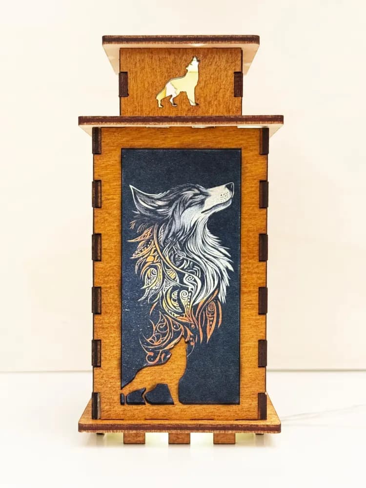 Tribal Wolf Fantasy Night Lamp Lantern | Artisan Wooden Night Lamp | Artiviesta London