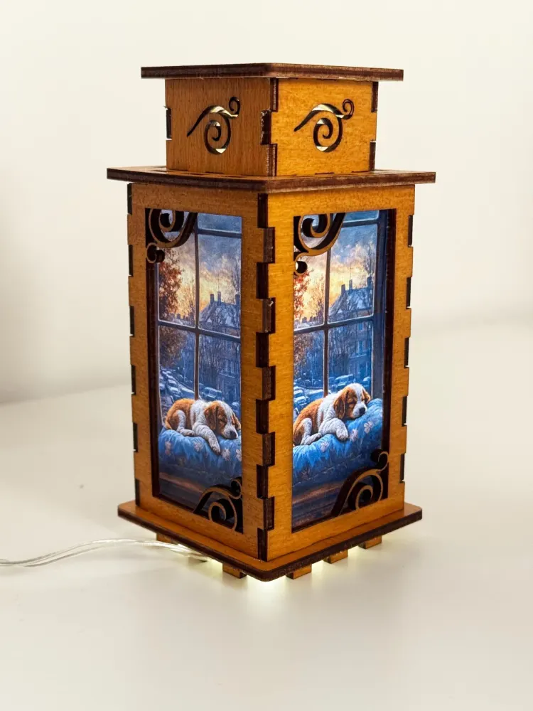 Sleeping Dog Puppy In The Window Night Lamp Lantern