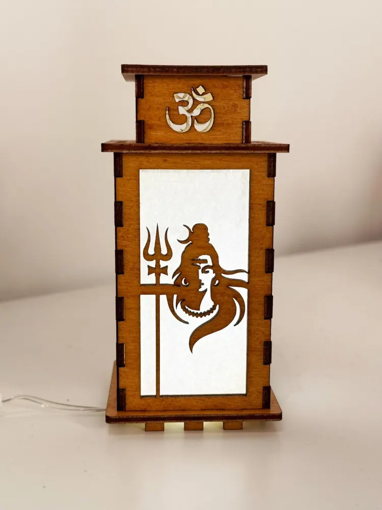 Lord Shiva Face Art Night Lamp Lantern — handmade wooden night lamp in natural timber