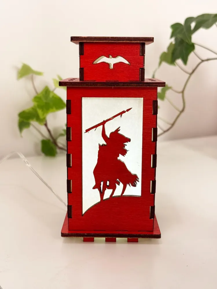 Native American Indians Warrior Glowing Night Lamp Lantern — handmade wooden night lamp in natural timber