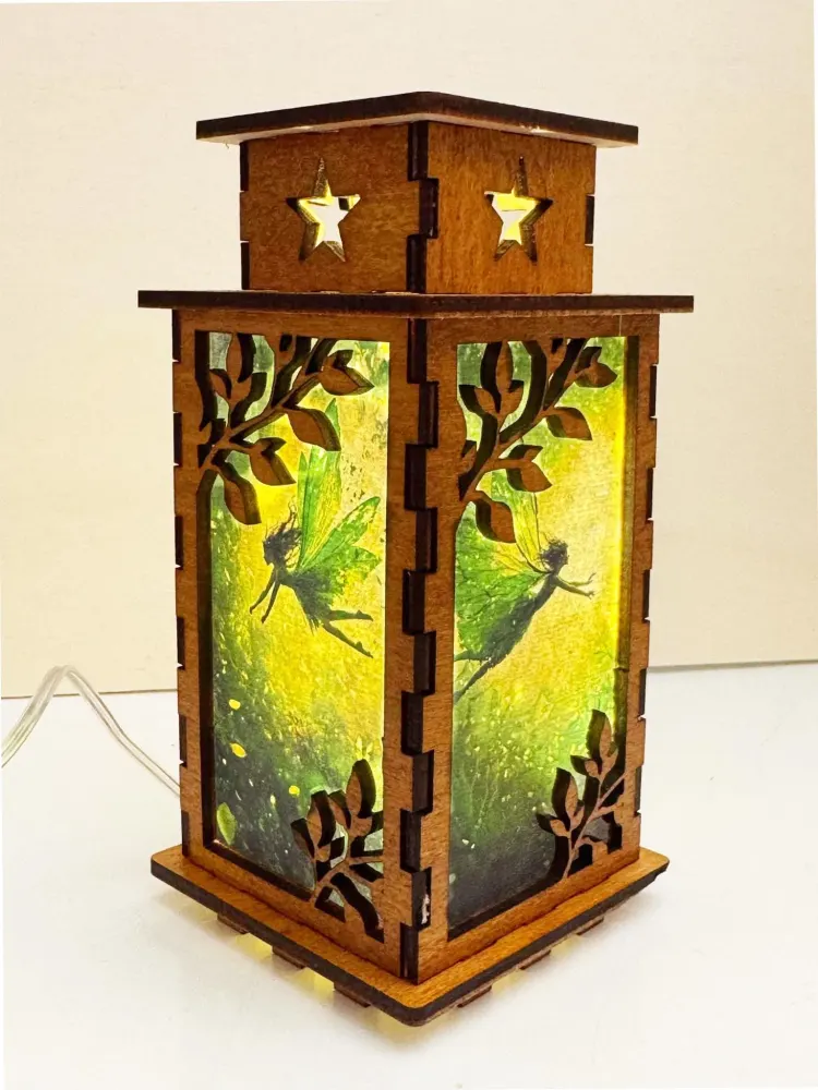 Fantasy Fairy Night Lamp Lantern — handmade wooden night lamp in natural timber