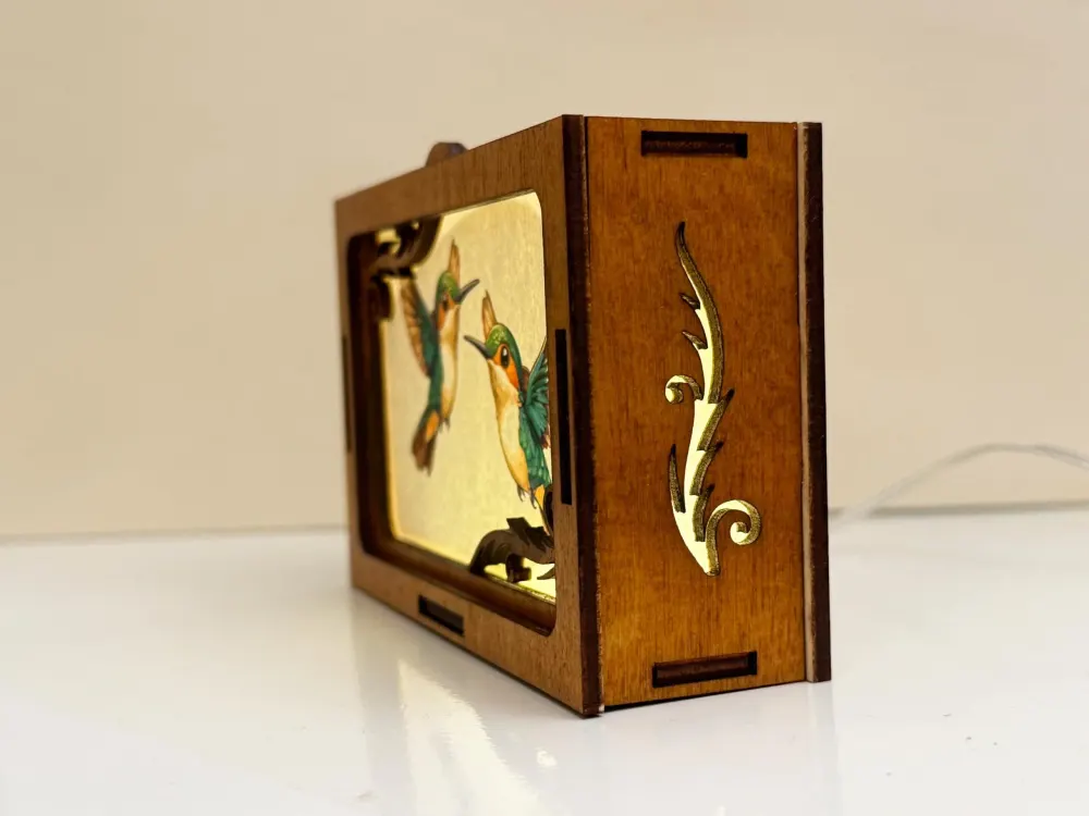 Hummingbird Birds In Forest Night Lamp Lantern | Artisan Wooden Night Lamp | Artiviesta London