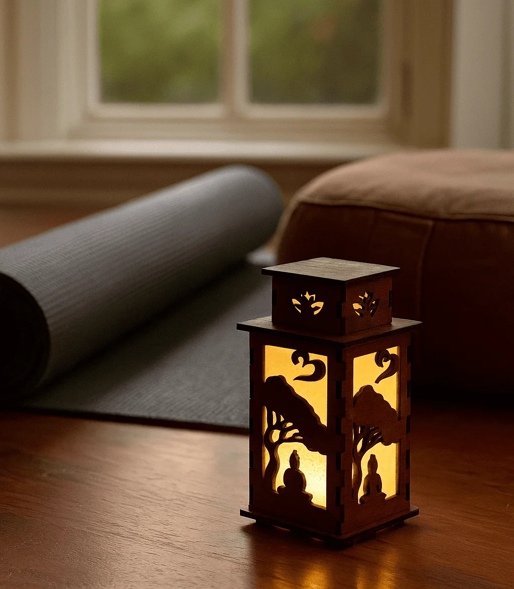 Meditative Lotus Radiance Study - Handcrafted Baltic birch night lamp by Artiviesta London