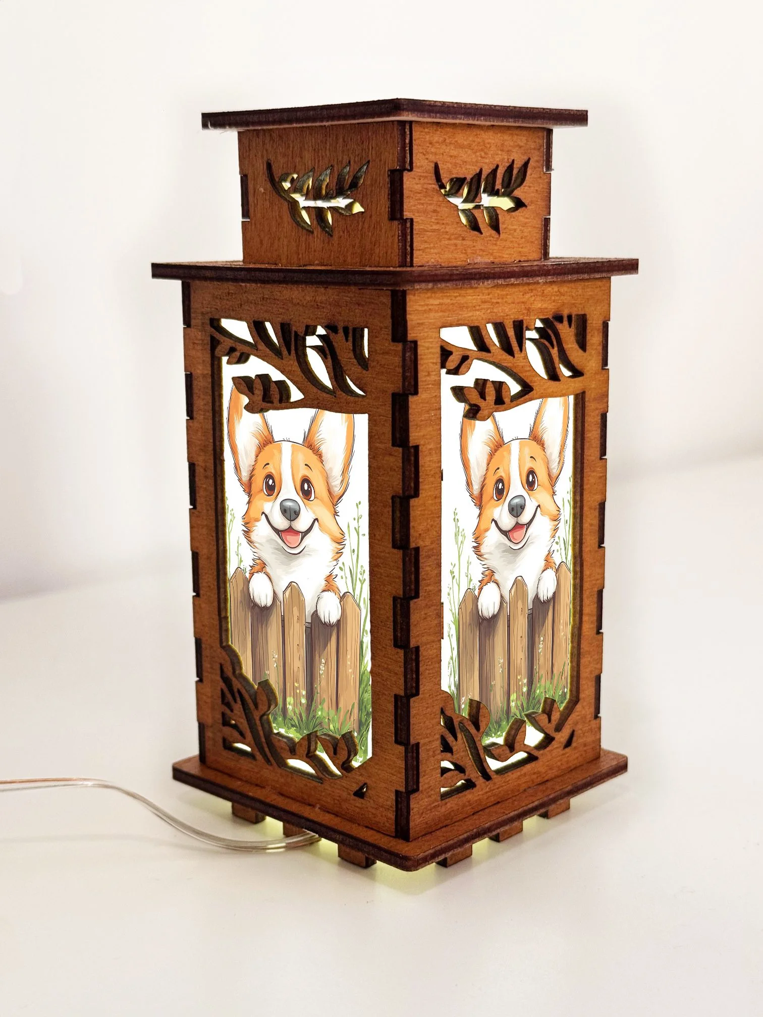 Corgi Fence - Artiviesta Handmade Wooden Lamp