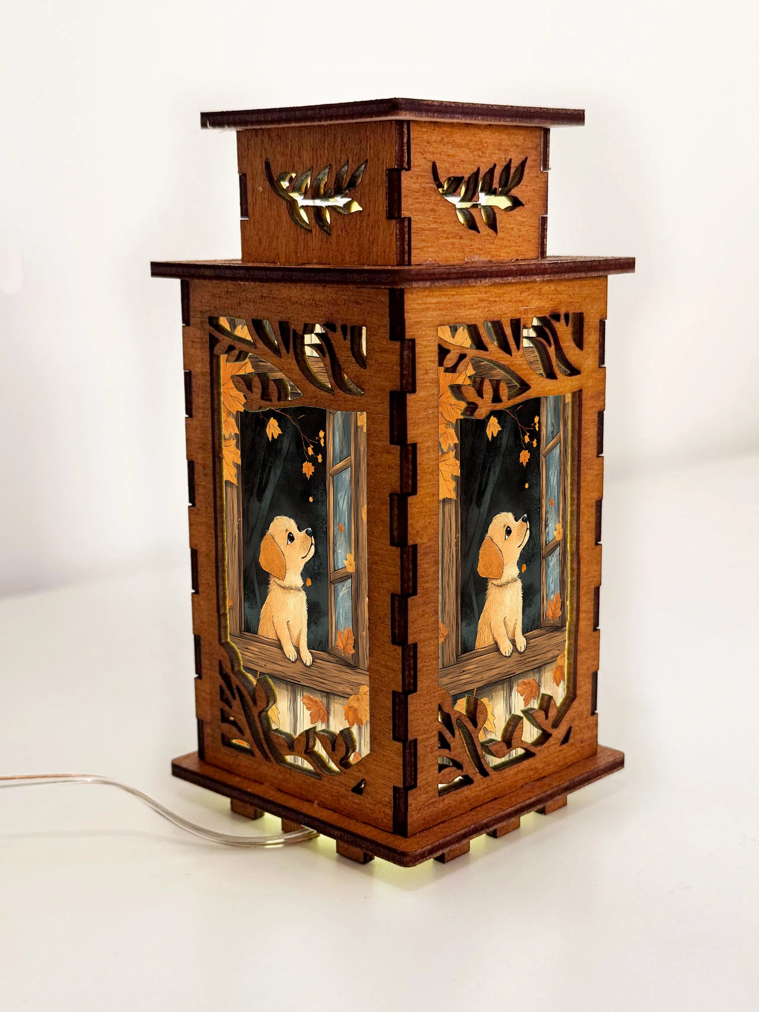 Dog On Window Wooden Art Lamp – Cute Dog Night Light Gift Home Decor