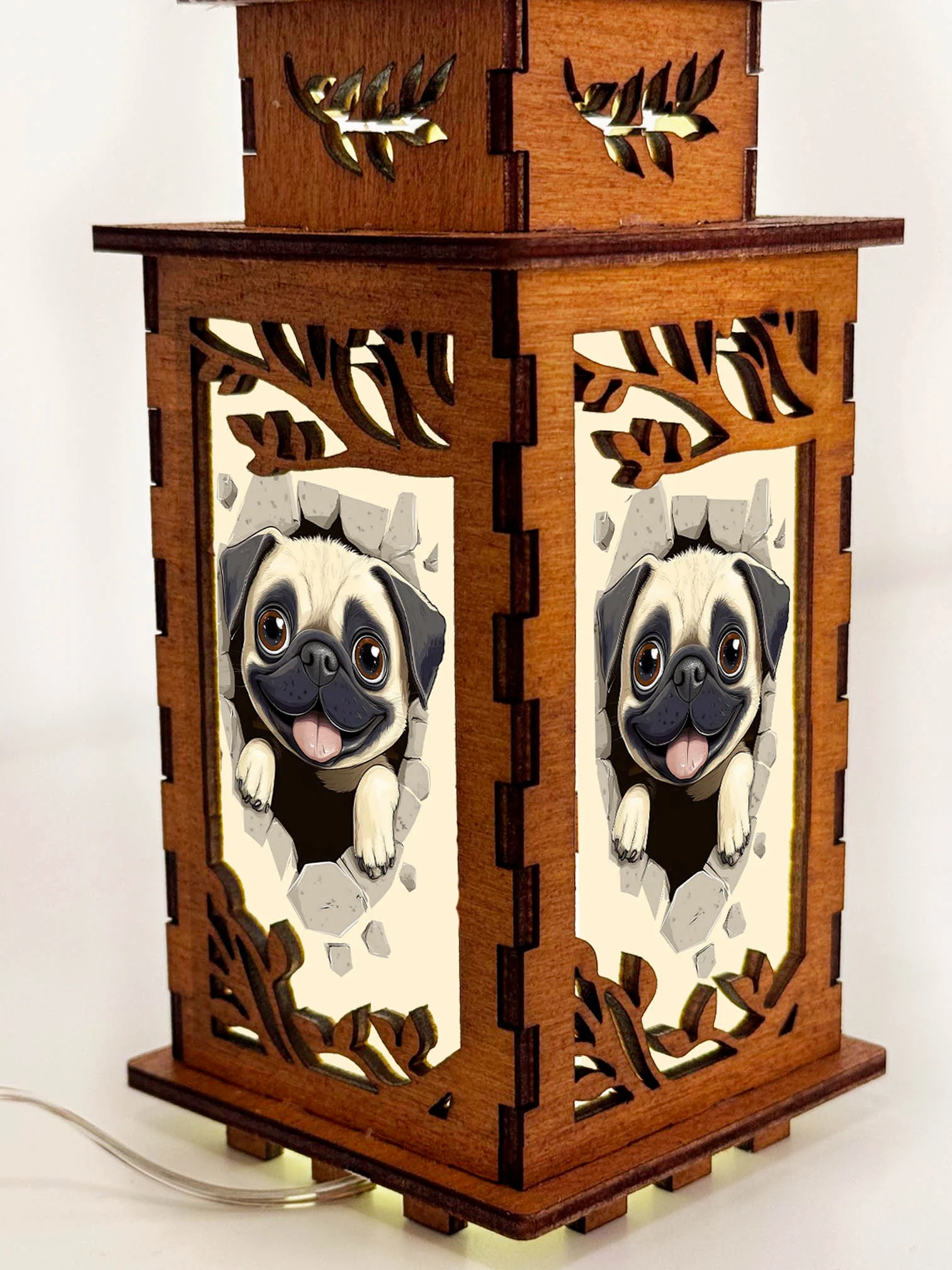 Pug In The Hole - Artiviesta Handmade Wooden Lamp