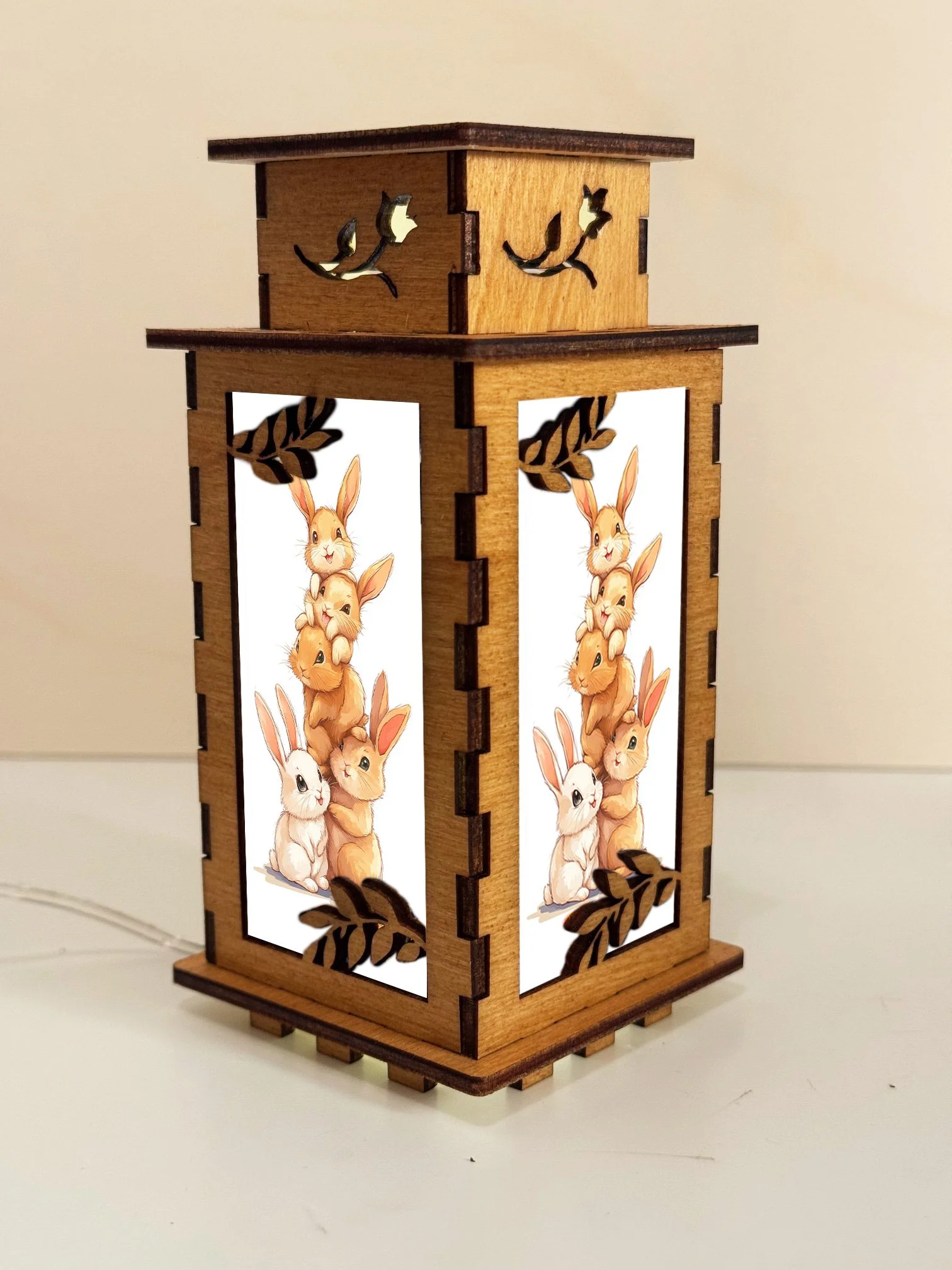 Bunny Pile - Artiviesta Handmade Wooden Lamp