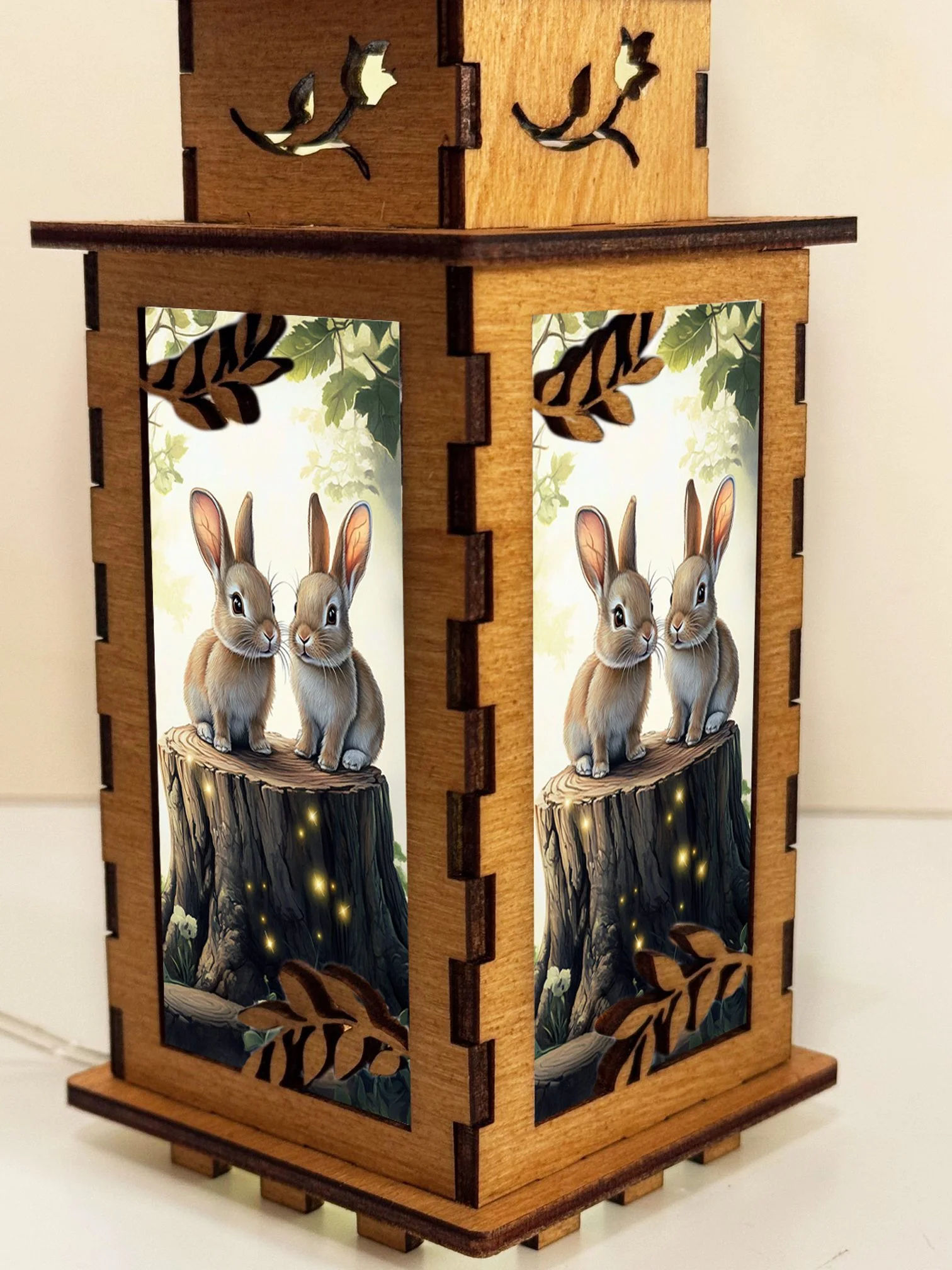 Two Bunnies - Artiviesta Handmade Wooden Lamp