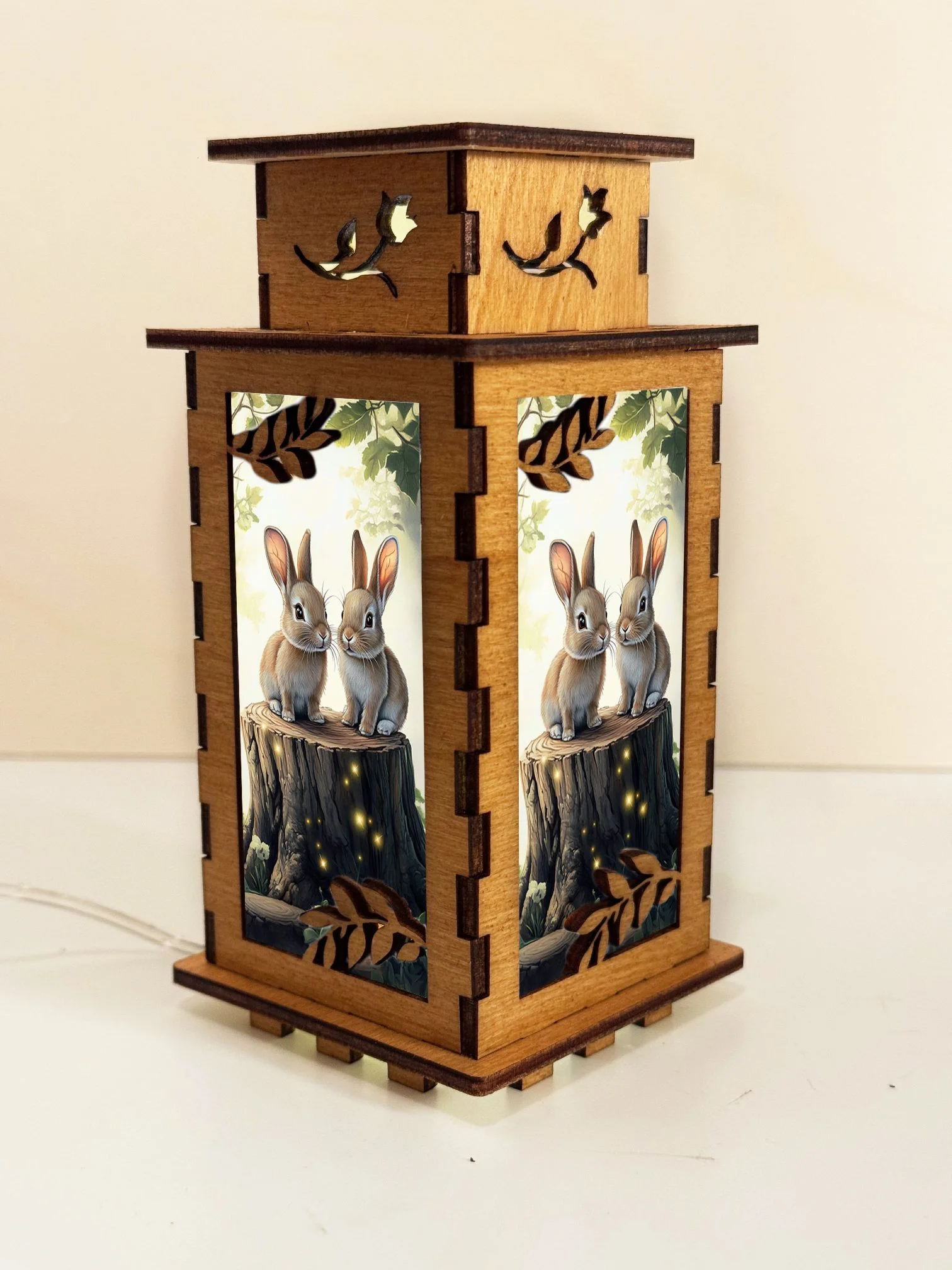Two Bunnies - Artiviesta Handmade Wooden Lamp