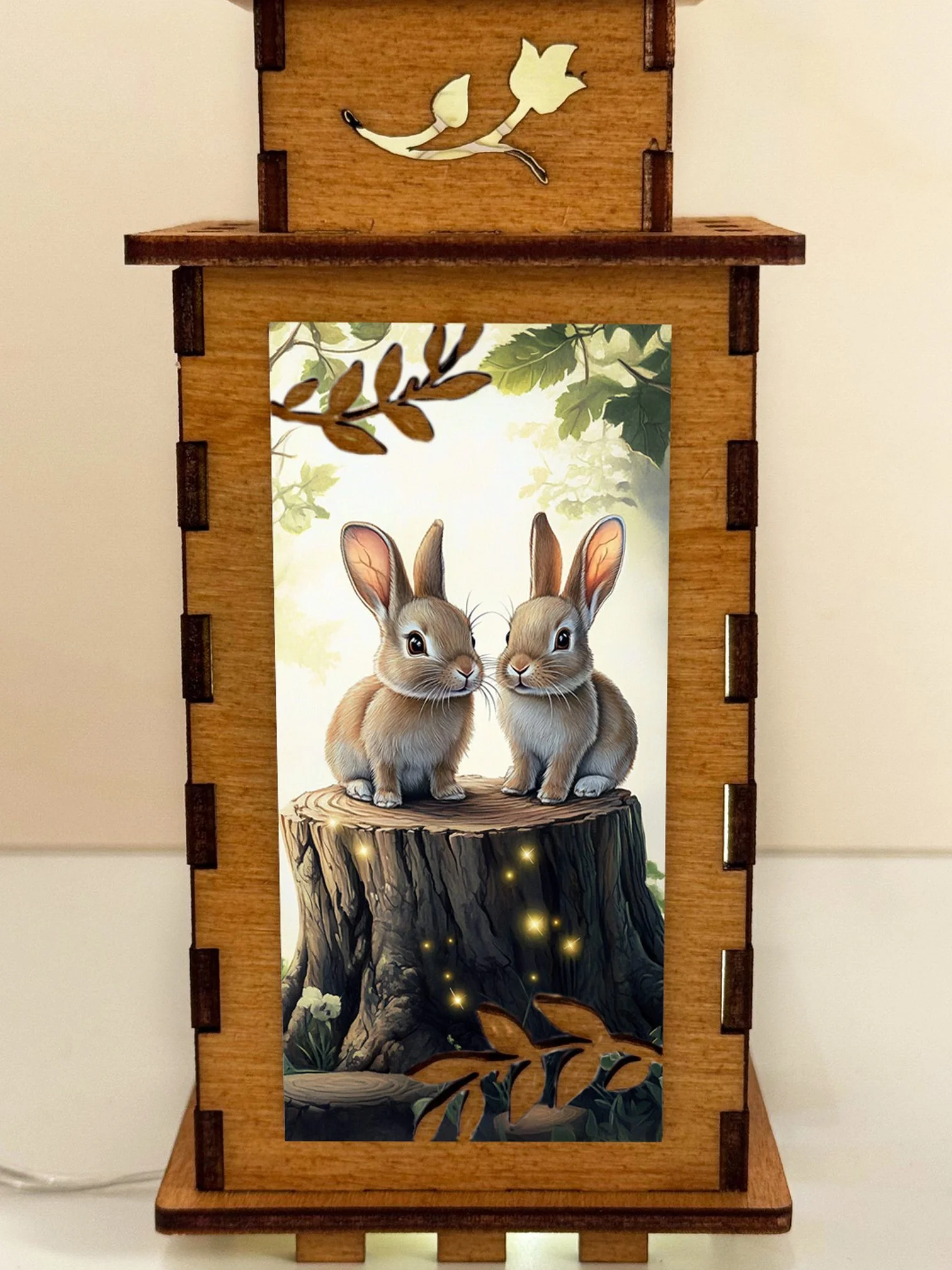 Two Bunnies - Artiviesta Handmade Wooden Lamp