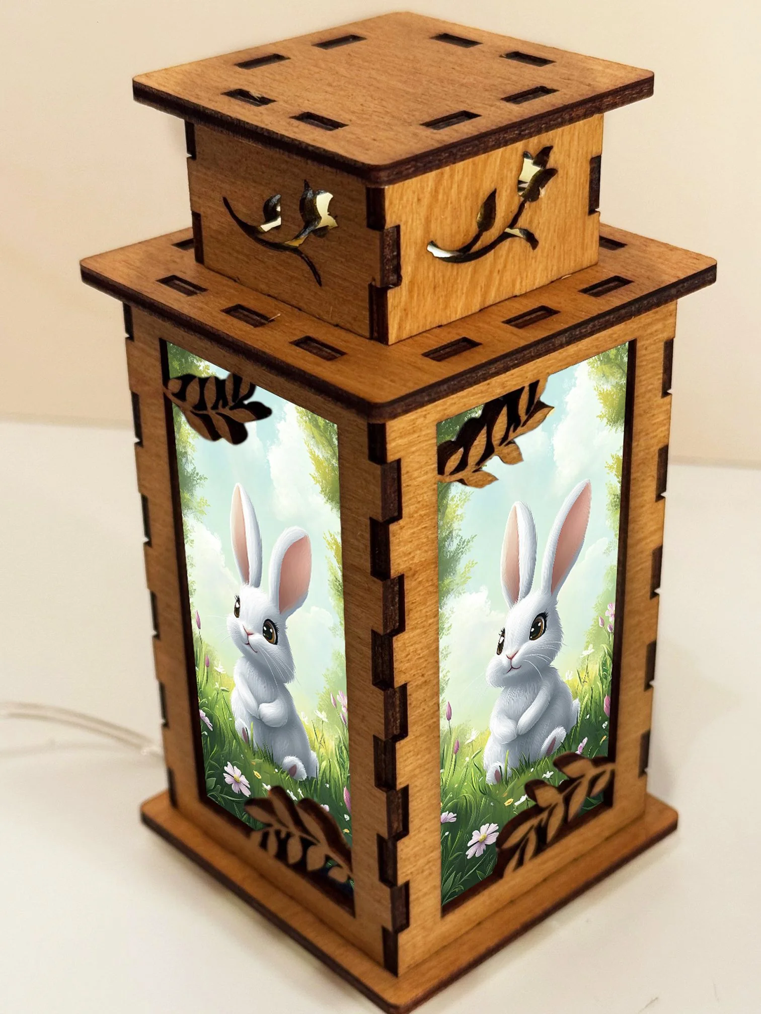 Bunny Meadow - Artiviesta Handmade Wooden Lamp