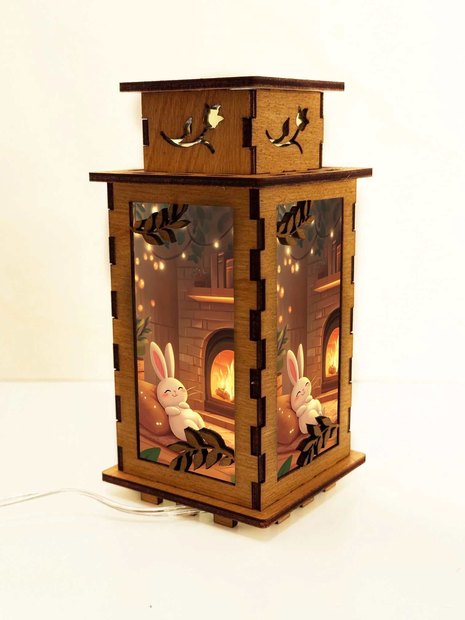 Bunny Fireplace - Artiviesta Handmade Wooden Lamp