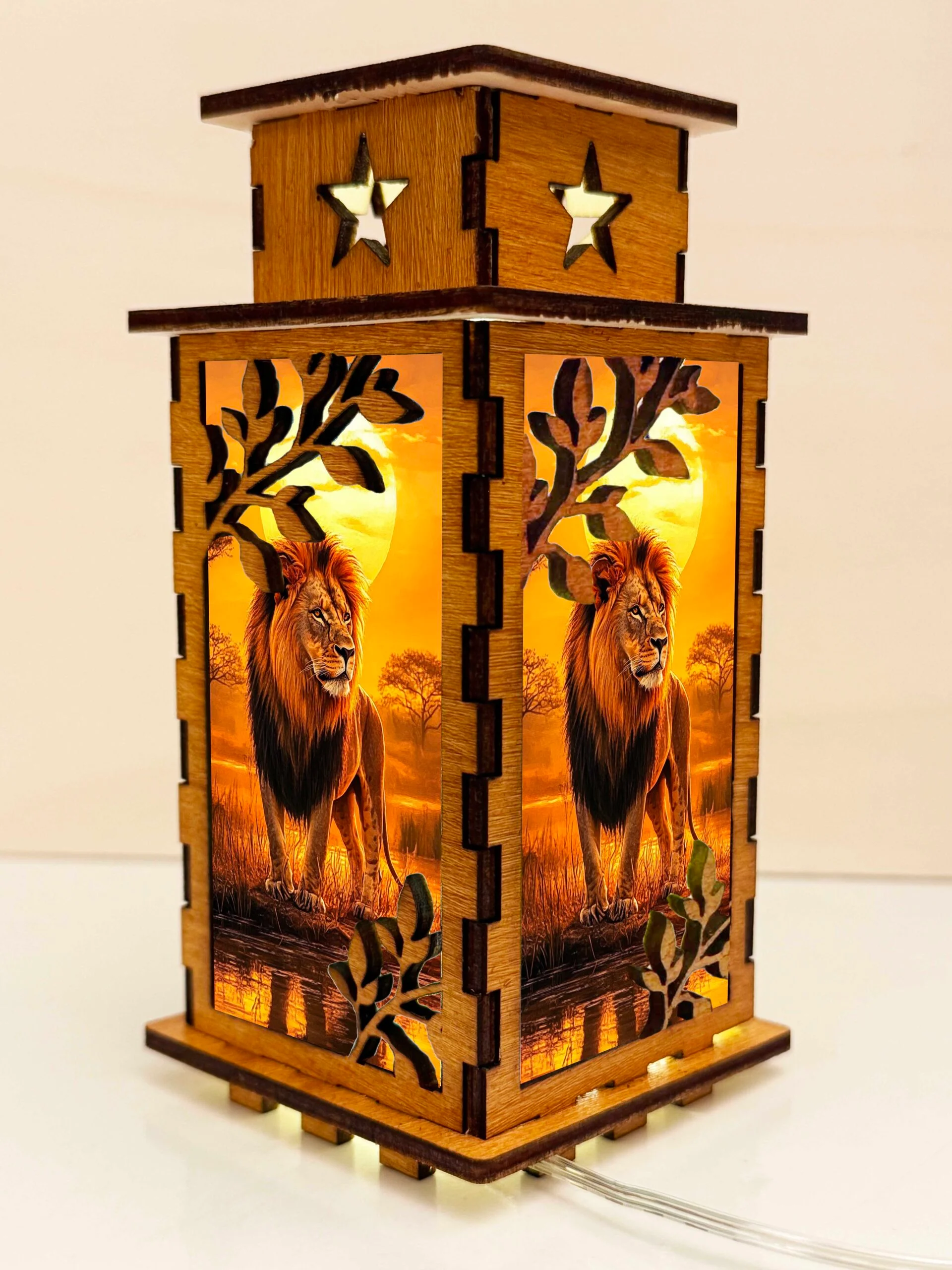 Lion Sunset 3 - Artiviesta Handmade Wooden Lamp