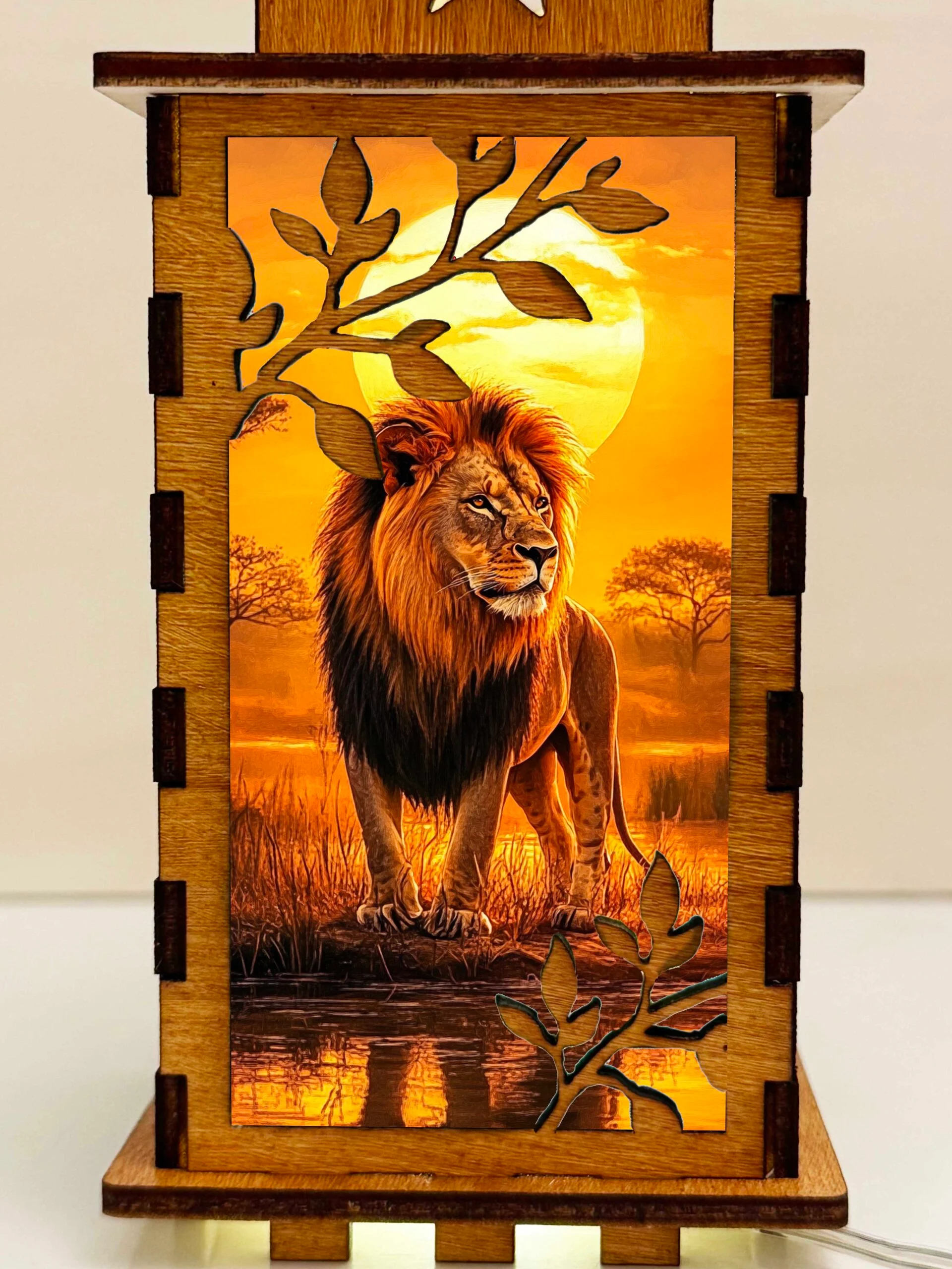 Lion Sunset 2 - Artiviesta Handmade Wooden Lamp