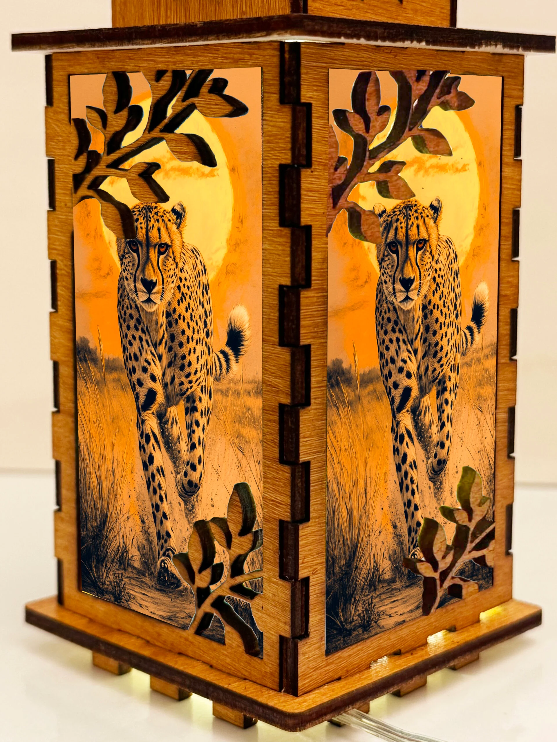Cheetah Run 4 - Artiviesta Handmade Wooden Lamp