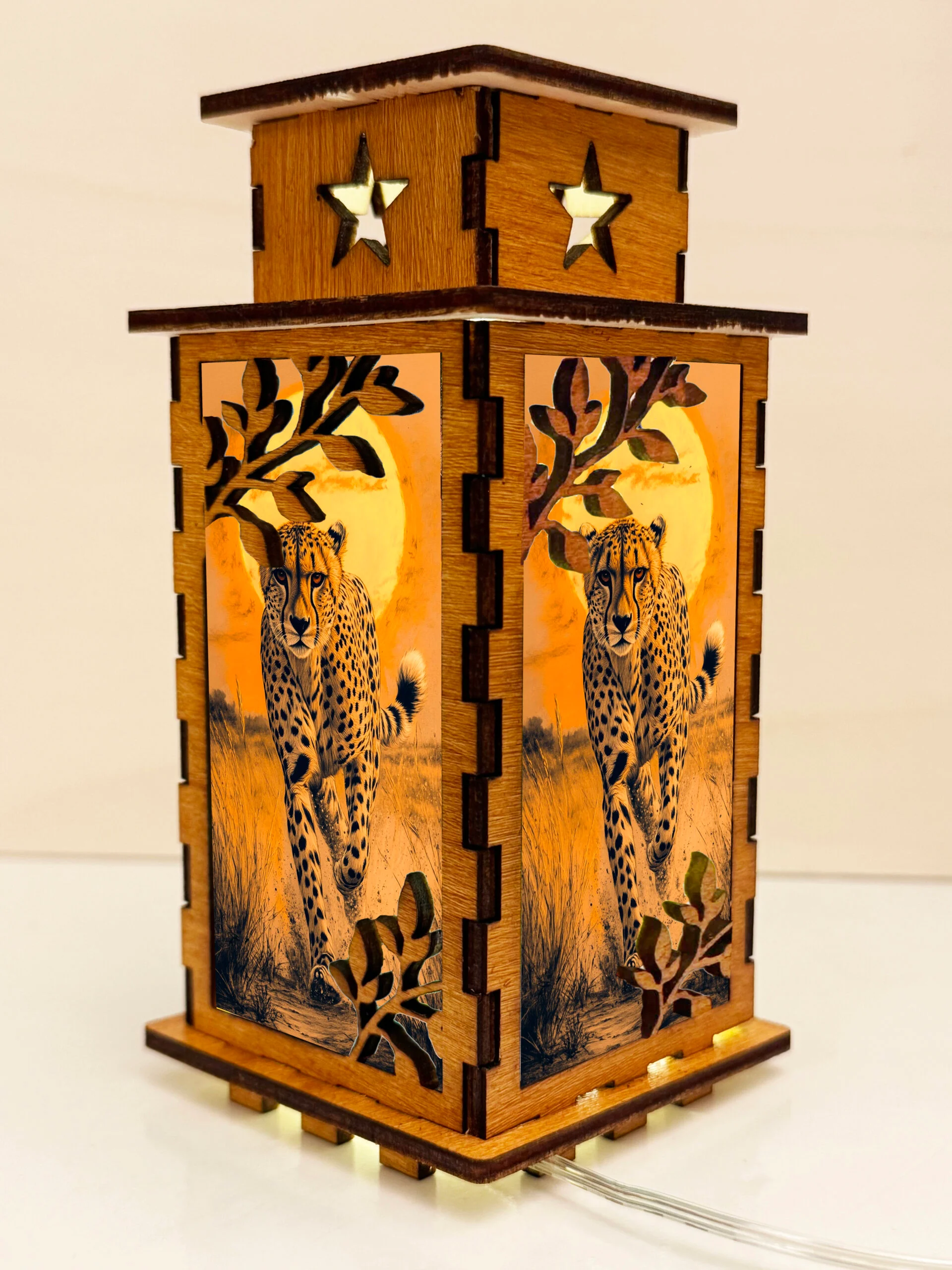 Cheetah Run 3 - Artiviesta Handmade Wooden Lamp