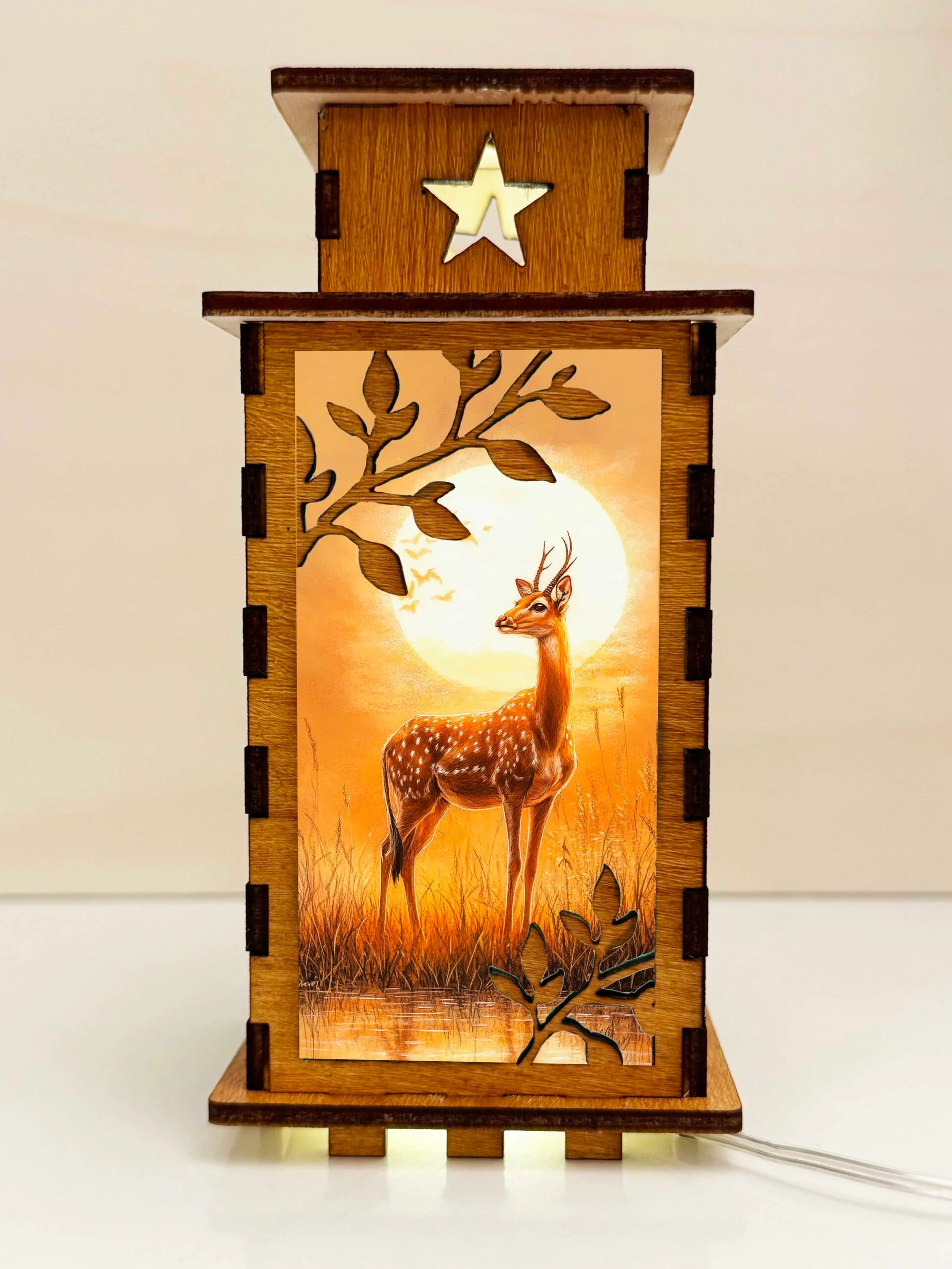 Gazelle Sunset Wooden Night Lamp | Artisan Wooden Night Lamp | Artiviesta London
