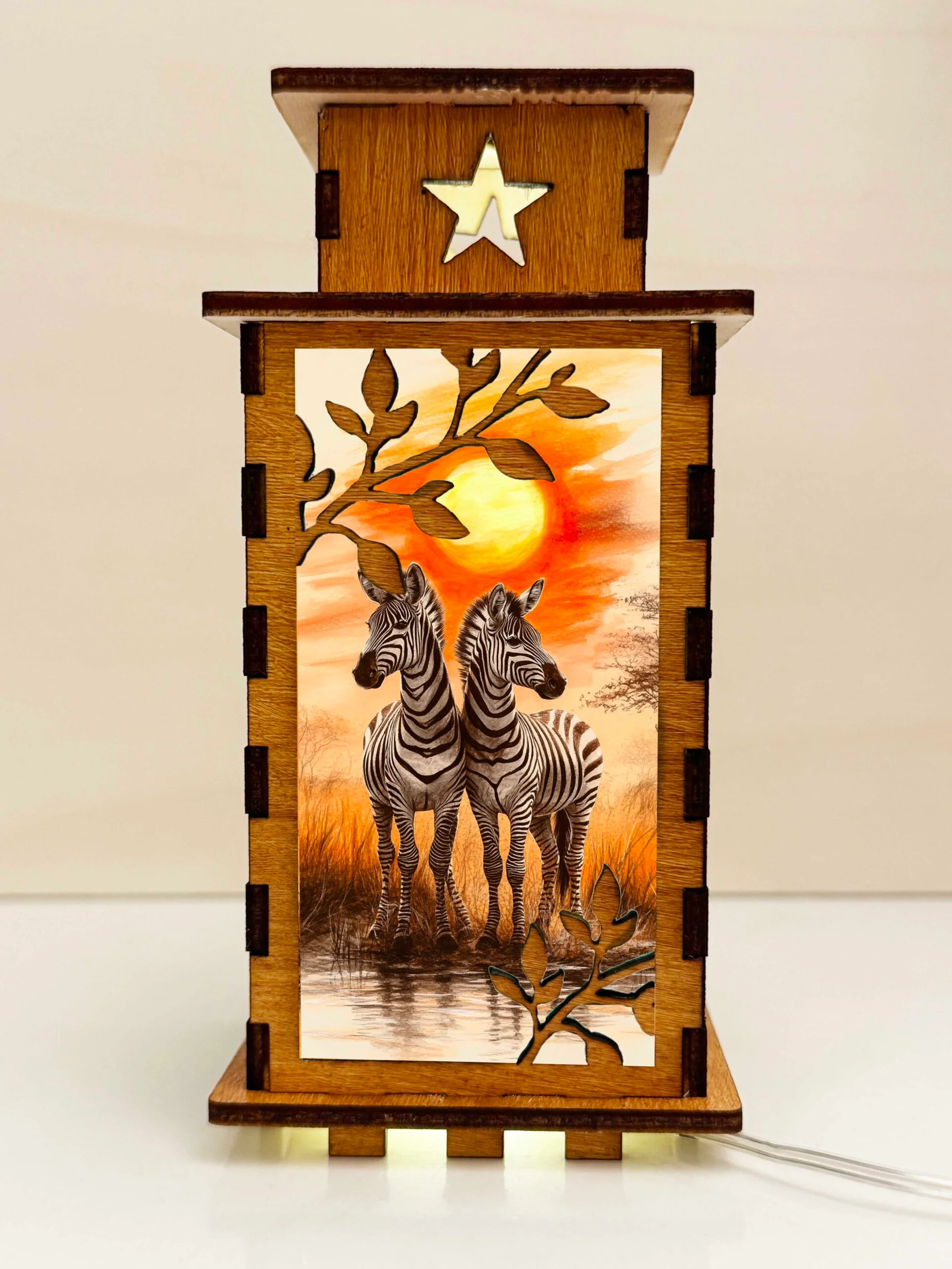 Zebra Sunset Wooden Night Lamp | Artisan Wooden Night Lamp | Artiviesta London