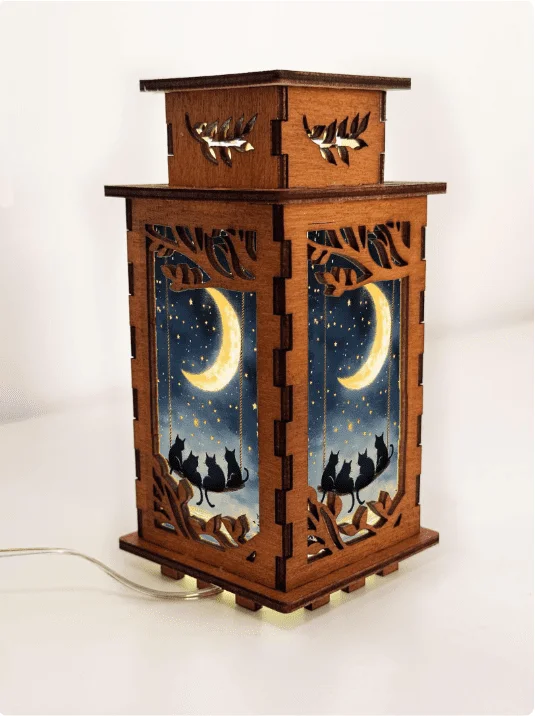 Owl Night Lamp Lantern Wooden USB