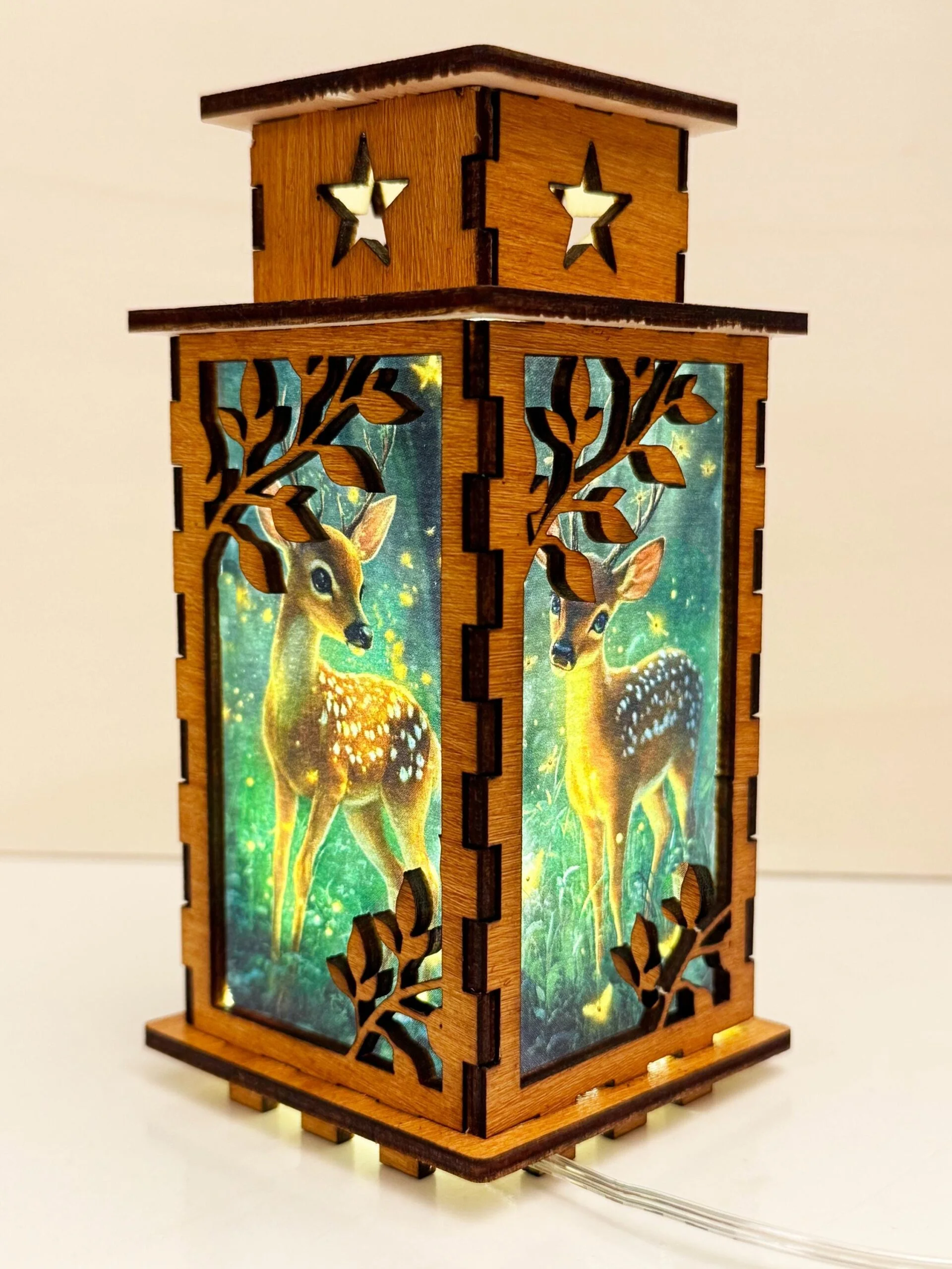 Deer Forest Night Lamp Lantern | Artisan Wooden Night Lamp | Artiviesta London