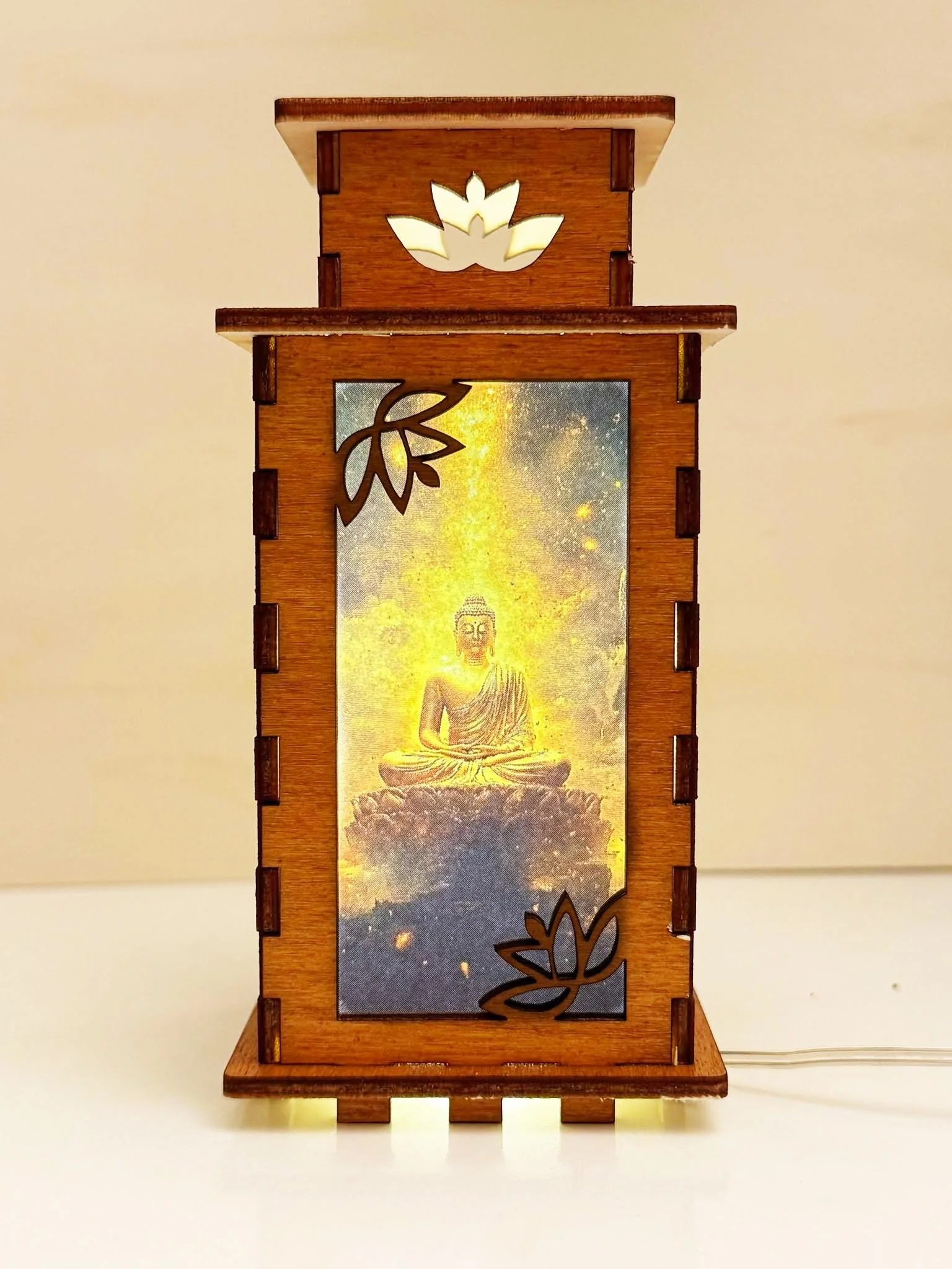 Buddha Spirit Glowing Night Lamp Lantern | Artisan Wooden Night Lamp | Artiviesta London