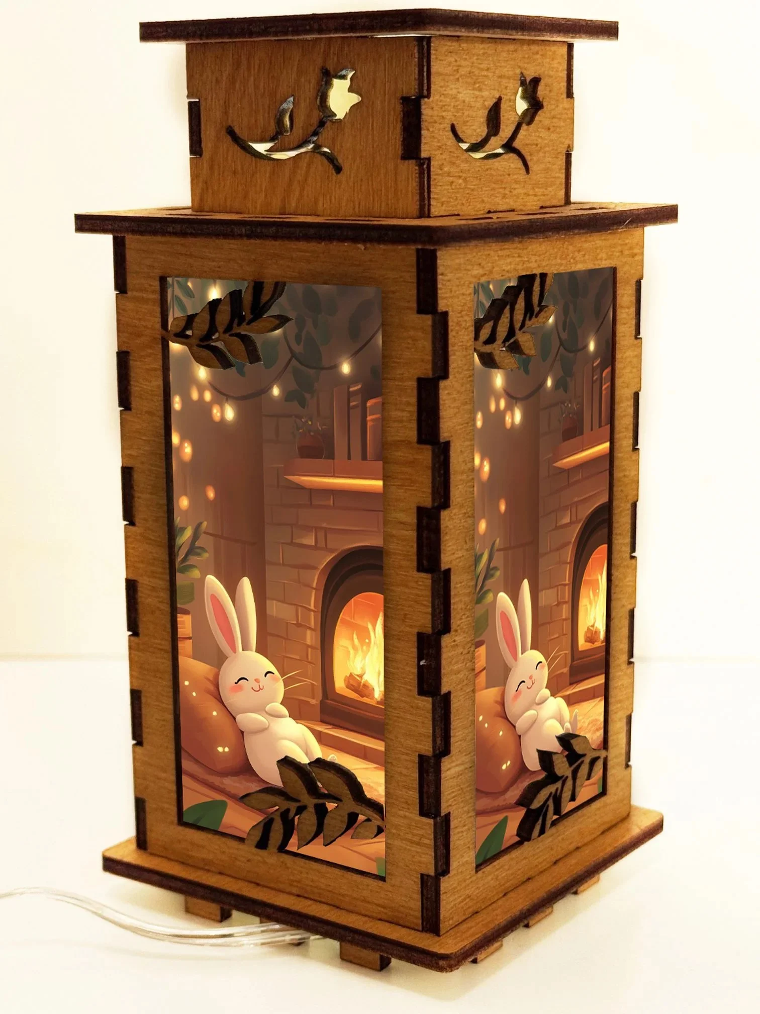 Dual Hearth Perspective: Ambient Diffusion - Handcrafted Baltic birch night lamp by Artiviesta London