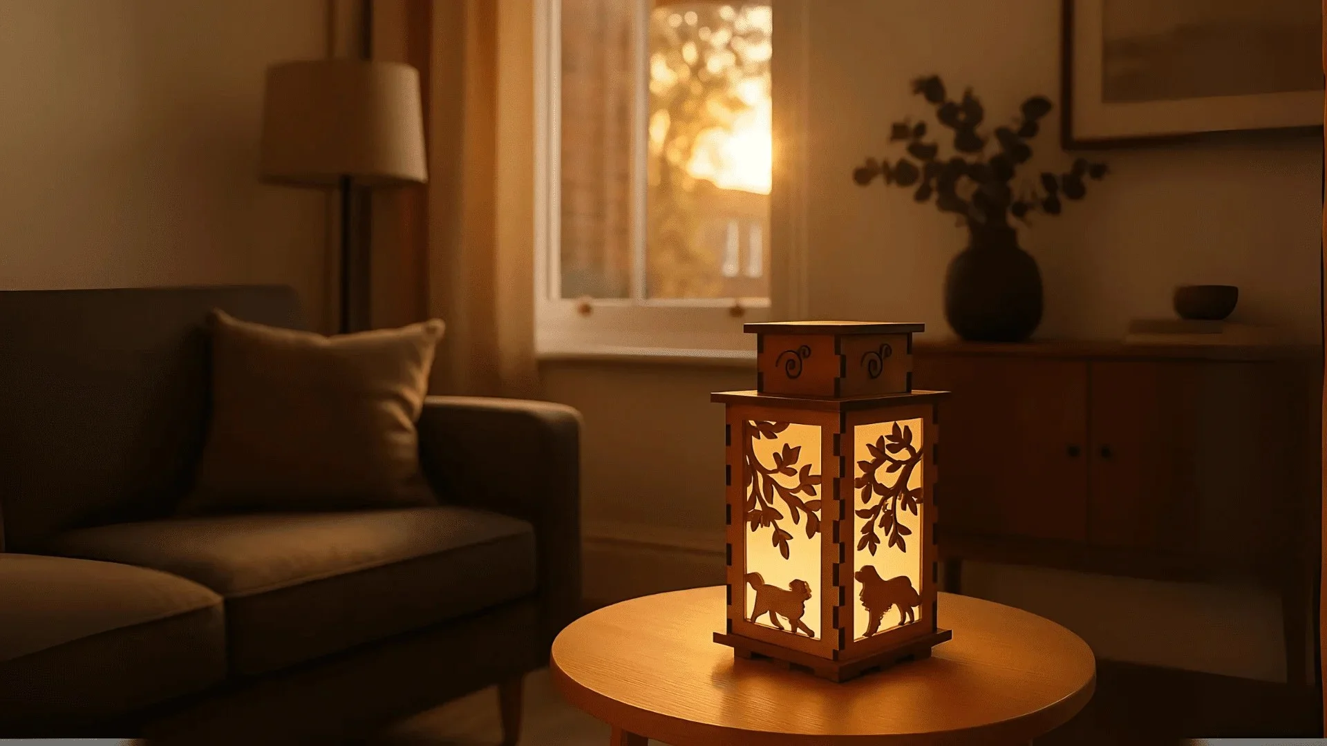 Canine Tribute by the Leather Armchair - Handcrafted Baltic birch night lamp by Artiviesta London