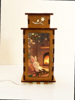 Bunny Fireplace Wooden Night Lamp - Rabbit Light Home Deco