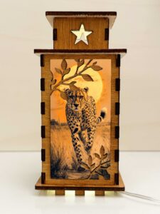 Cheetah Sunset Wooden Night Lamp - Animal Light Home Deco