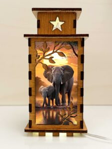 Elephant Sunset Wooden Night Lamp - Animal Light Home Deco